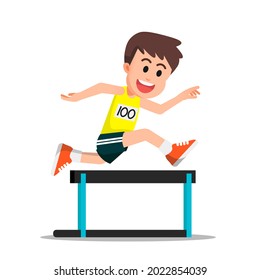 A Cheerful Boy Doing Hurdling