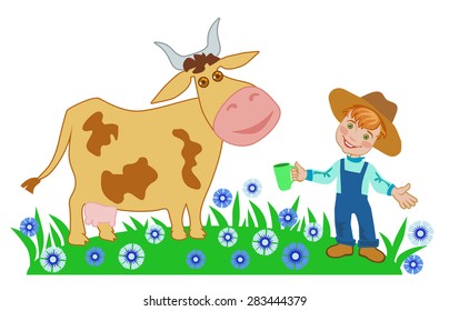 Cheerful boy drinks milk. World Milk Day. 