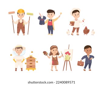 Cheerful Boy and Girl Depicting Different Profession and Occupation Vector Set