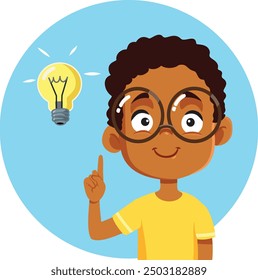 
Cheerful Boy Having a Bright Idea Vector Cartoon. Happy child feeling creative and innovative 
