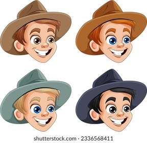 Cheerful Boy Head with Hat Collection illustration