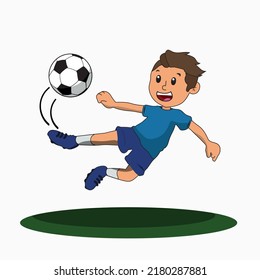 Cheerful Boy Kicking A Soccer Ball, Child Playing Soccer On White Background.