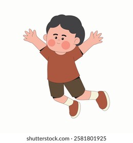 Cheerful boy kid jumping cartoon character illustration