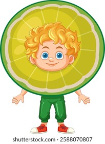 Cheerful boy in a lime slice costume