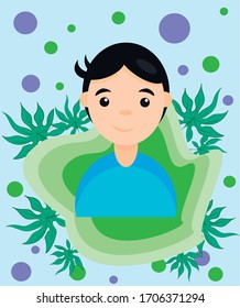 
Fröhlicher Junge auf blauem Hintergrund
