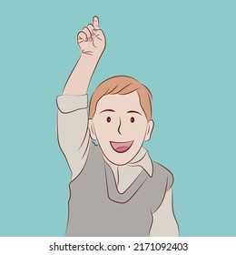 Cheerful boy pointing to top space isolated on background illustration vector.