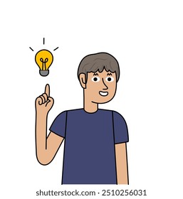 cheerful boy raising finger idea concept