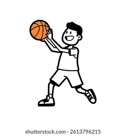 cheerful boy running with basketball vector