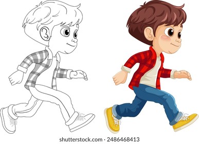 A cheerful boy running in casual clothes