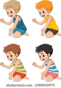 Cheerful boy sitting in a cartoon-style vector illustration