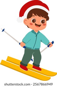 Cheerful Boy Skiing in Winter Outfit Illustration