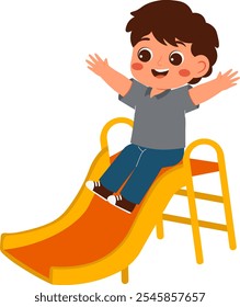 Fröhliche Junge Sliding Down Spielplatz Slide Illustration