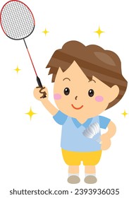 A cheerful boy with a smile playing badminton