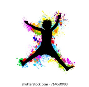 Cheerful boy with spots of paint. Vector