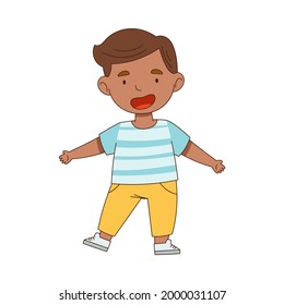 Cheerful Boy Standing with Open Arms for Hug Vector Illustration