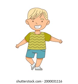 Cheerful Boy Standing with Open Arms for Hug Vector Illustration