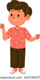 A cheerful boy standing with thumbs up in a flat cartoon style.  This joyful image is perfect for children's books or websites. Cartoon Vector Illustration.