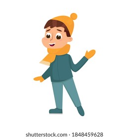 Cheerful Boy Walking and Enjoying Winter Holiday Vector Illustration