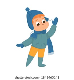 Cheerful Boy Walking and Enjoying Winter Holiday Vector Illustration