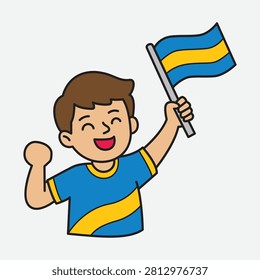 Cheerful boy waving flag. Happy child holding banner