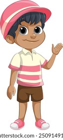 A cheerful boy waving and smiling