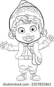 Cheerful boy wearing celebration outfit holds a drink