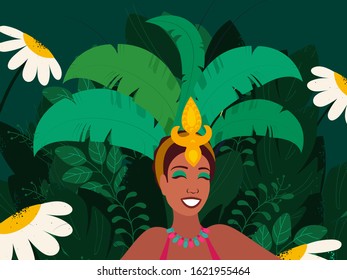 Cheerful Brazilian Young Girl on Green Nature View Background.