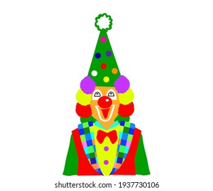 Cheerful bright clown on a white background. Cartoon. Vector illustration.