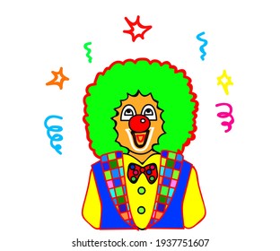 Cheerful bright clown on a white background. Cartoon. Vector illustration.