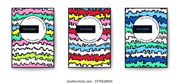 Cheerful and bright covers. Modern style minimalism and primitivism. Painterly linear doodles pattern. Vector poster card