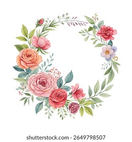 Brilhante brilhante cor de água rosa grinalda floral com flores exuberantes, ideal para cartões de saudação, projetos de casamento, convites e arte floral com tema de primavera