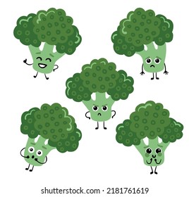 

Cheerful broccoli character with different poses and emotions