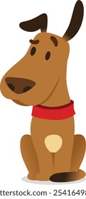 Cheerful brown dog with a red collar in cute cartoon style against a white background, ideal for bringing happiness to cards, posters, and t shirts