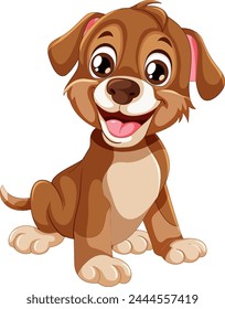 A cheerful brown puppy with a wagging tail.