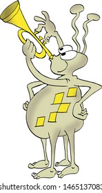 Cheerful bug making music with his trumpet