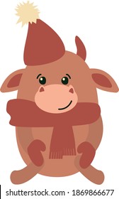 Cheerful bull, symbol of the new year, cute festive symbol