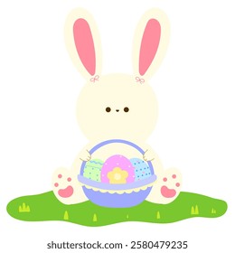 cheerful bunny holding a basket of decorated easter eggs symbol of easter joy and celebration