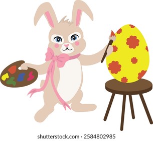 Cheerful Bunny Painting Easter Egg