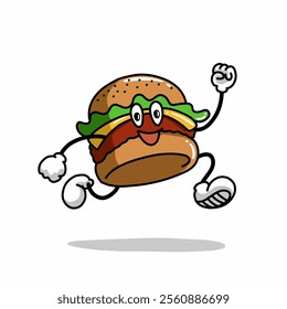 Cheerful burger mascot in action