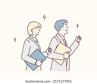 cheerful business people. Hand drawn style vector design illustrations.