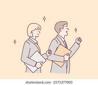 cheerful business people. Hand drawn style vector design illustrations.