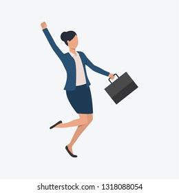 Cheerful business woman celebrating success and holding briefcase. Successful businesswoman, entrepreneur, career, manager. Can be used for topics like business, entrepreneurship, achievement