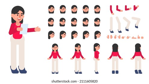 Cheerful Business Woman Creation Kit. Create Your Own Action, Pose, Animation. Modern Vector Illustration