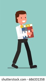 A cheerful businessman carries a folder with documents. Vector illustration, a flat style design.