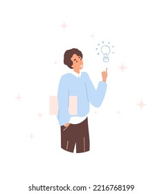 Cheerful businessman got new idea. cartoon man character got an idea with lightbulb isolated on white background. Expert or professional to solve problem concept