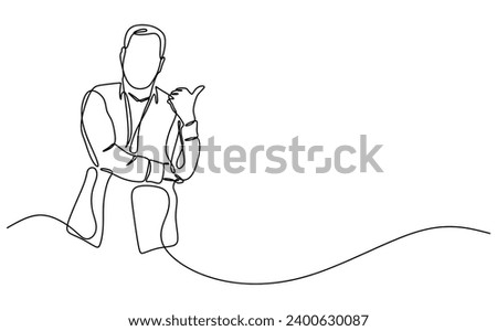 cheerful businessman pointing at copy space for advertising against. Continuous line style. Hand drawn. business concept. Vector design. Illustration