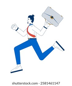 Cheerful businessman running with briefcase 2D cartoon character. Job seeker. Ambitious office worker caucasian man isolated person flat vector on white background. Spot illustration colorful
