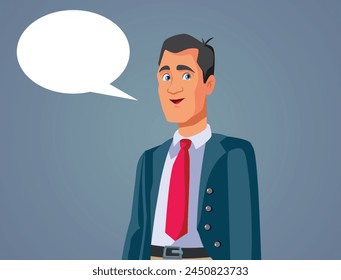 
Cheerful Businessman Speaking Copy Space Vector Cartoon Design
Happy corporate entrepreneur communicating his marketing ideas 
