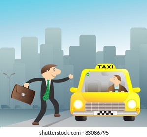 Cheerful businessman stops free taxi