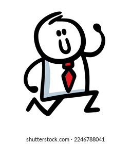 A cheerful businessman in a suit and tie is cheerfully running towards his financial goal. Vector illustration of a positive person at work.